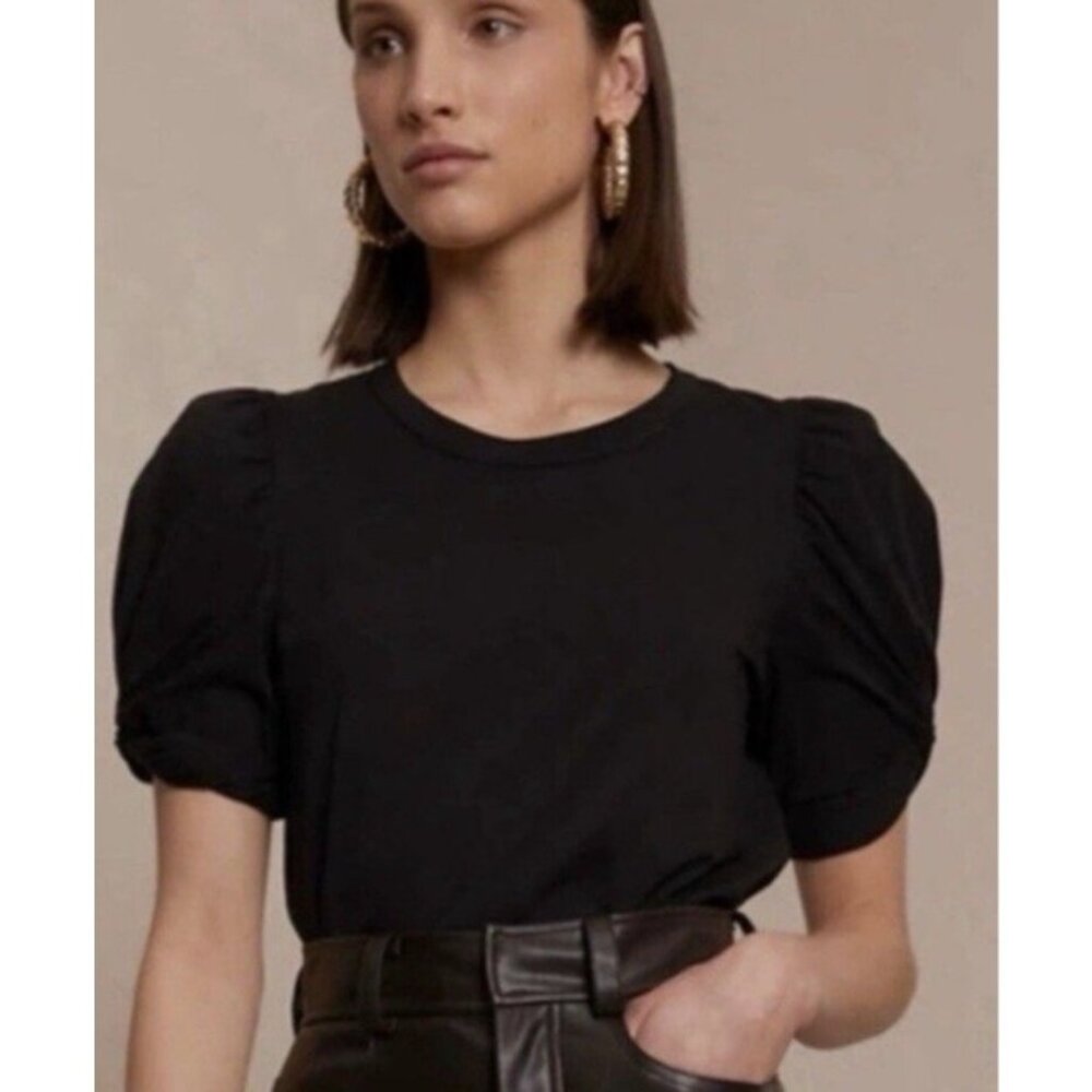 ALC "Kati" Puff-Sleeve Cotton Tee Shirt Black XS Quiet Luxury Designer